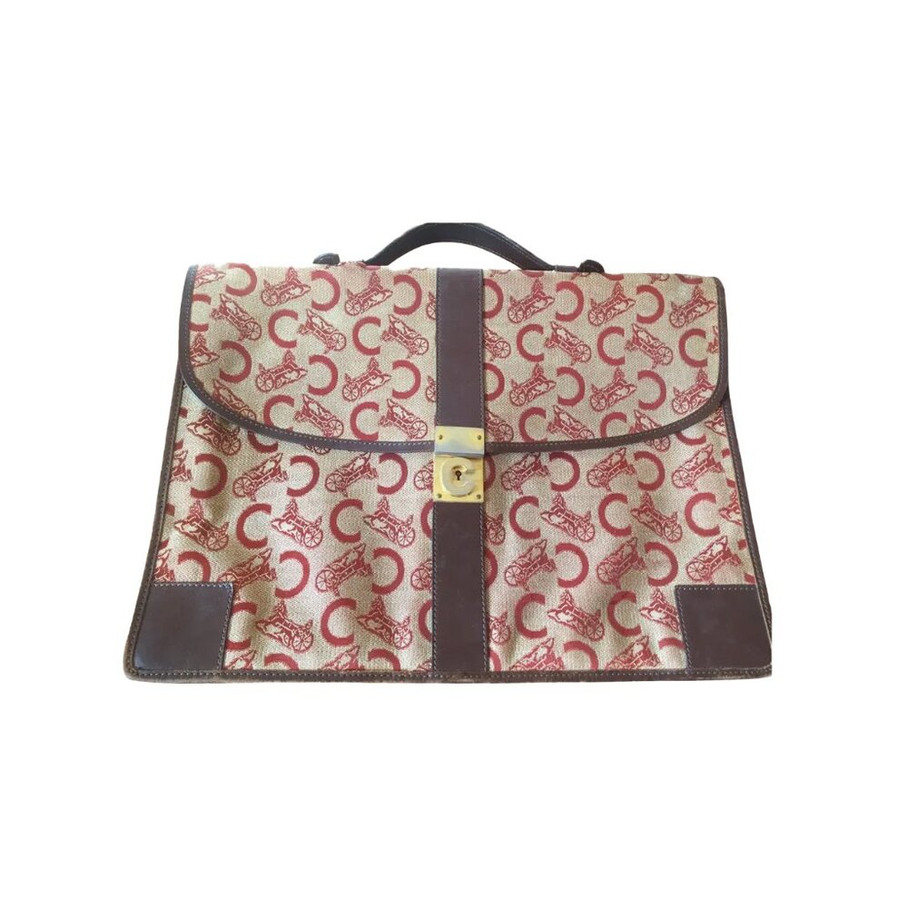 Vintage Celine Tan Red Horse Print Briefcase Brown Leather